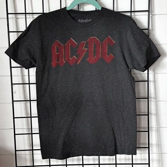 AC/DC SS Band Tee Mens S Charcoal Grey Red Logo Rock & Roll Loungewear - Picture 1 of 6